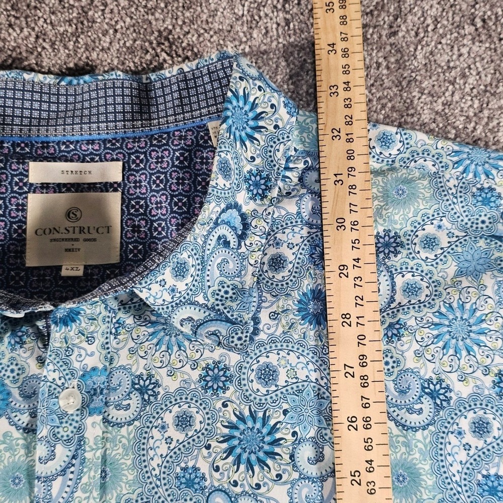 CON.STRUCT Button-Up Shirt Mens 4XL(3XL 53"chest)Stretch Blue Paisley Floral S/S - Picture 4 of 11